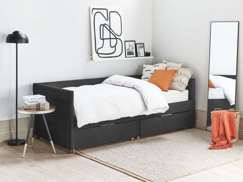 Łóżko dzienne welurowe 90 x 200 cm czarne Marray 1 szt.