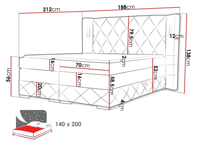 Łóżko kontynentalne MIRJAN 24 Focus Lux 140x200 musztardowy 1 szt.
