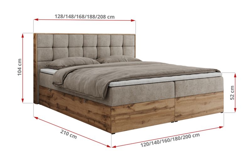 Łóżko kontynentalne MKS Meble ALBERO 1 120x200 H3 Beżowy struktura 1szt.