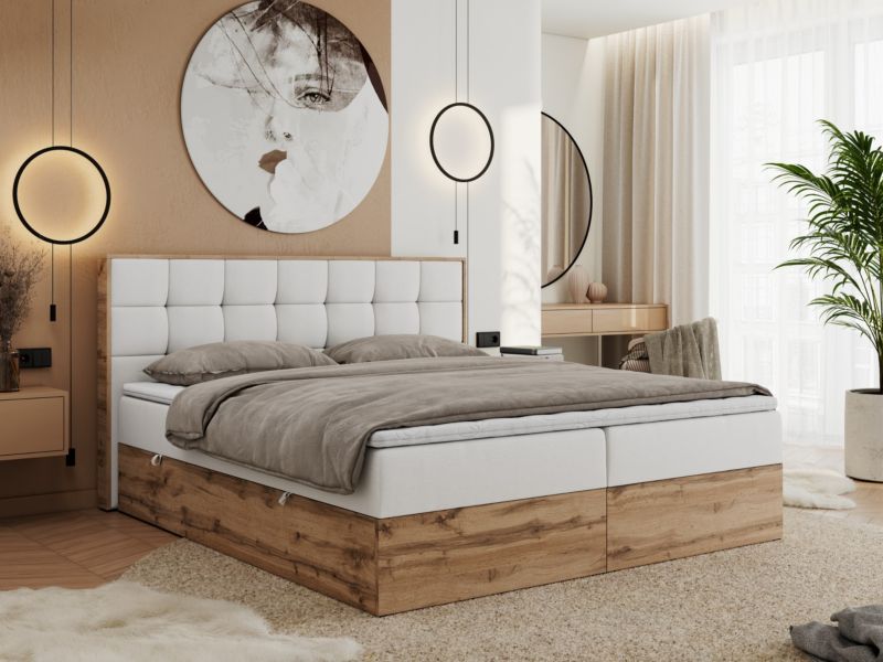 Łóżko kontynentalne MKS Meble ALBERO 1 120x200 H3 Biały ecoskóra 1szt.