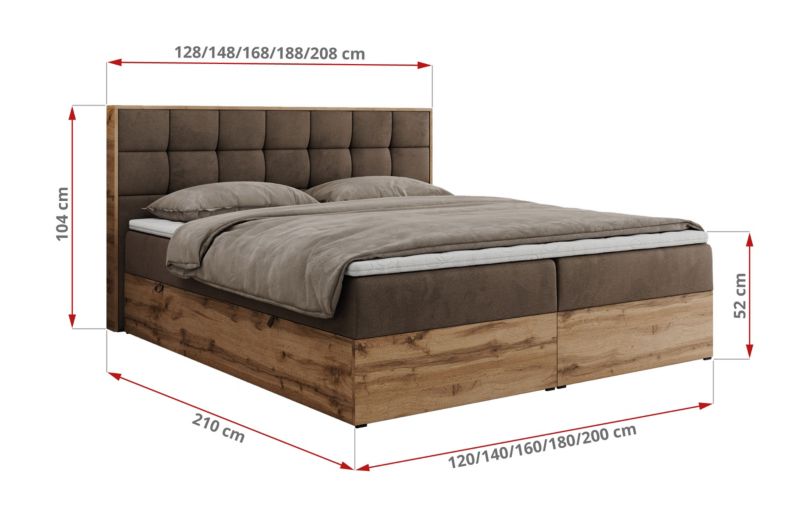 Łóżko kontynentalne MKS Meble ALBERO 1 140x200 H3 Brązowy welvet 1szt.
