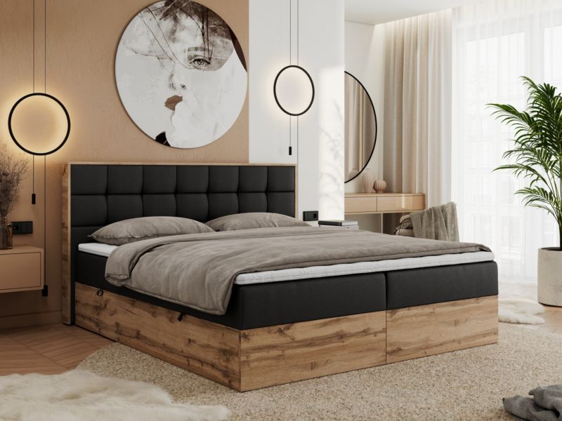 Łóżko kontynentalne MKS Meble ALBERO 1 140x200 H4 Czarny ecoskóra 1szt.