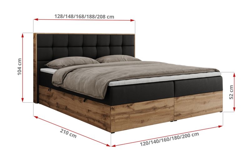 Łóżko kontynentalne MKS Meble ALBERO 1 140x200 H4 Czarny ecoskóra 1szt.