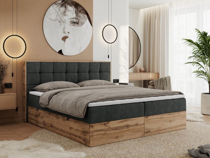 Łóżko kontynentalne MKS Meble ALBERO 1 160x200 H3 Ciemnoszary struktura 1szt.