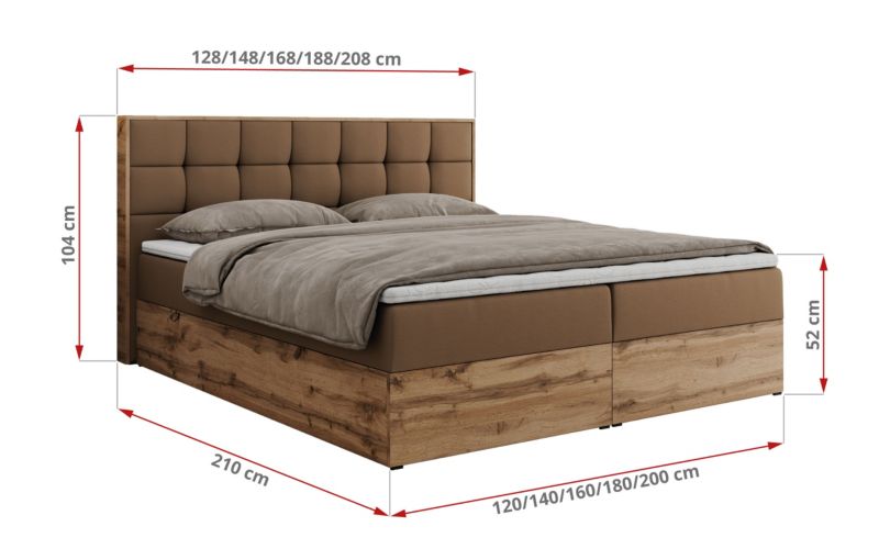 Łóżko kontynentalne MKS Meble ALBERO 1 160x200 H4 Brązowy ecoskóra 1szt.