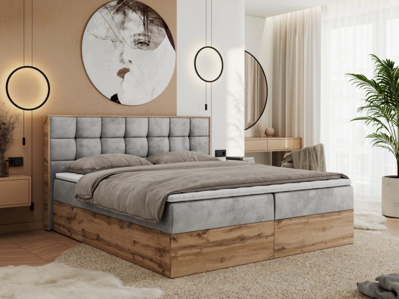 Łóżko kontynentalne MKS Meble ALBERO 1 160x200 H4 Jasnoszary welvet 1szt.