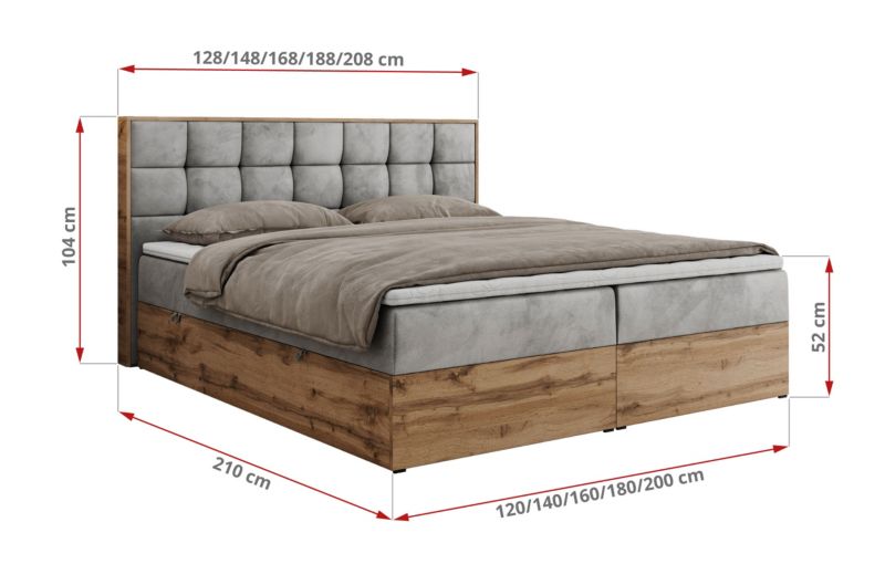 Łóżko kontynentalne MKS Meble ALBERO 1 160x200 H4 Jasnoszary welvet 1szt.