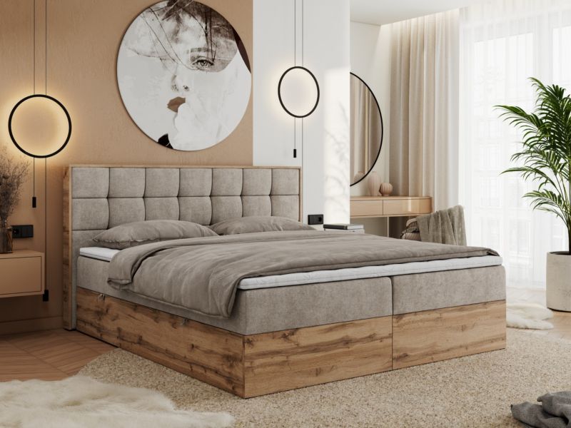 Łóżko kontynentalne MKS Meble ALBERO 1 180x200 H3 Beżowy struktura 1szt.
