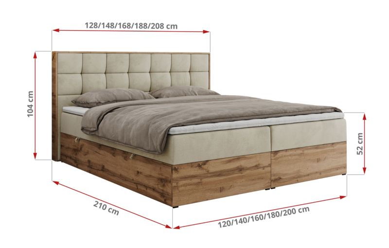 Łóżko kontynentalne MKS Meble ALBERO 1 180x200 H3 Beżowy welvet 1szt.