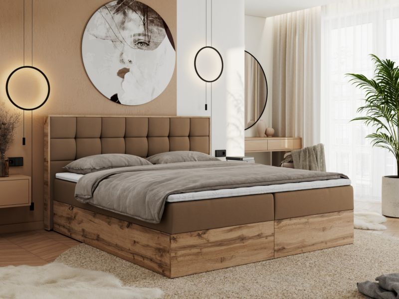 Łóżko kontynentalne MKS Meble ALBERO 1 180x200 H3 Brązowy ecoskóra 1szt.