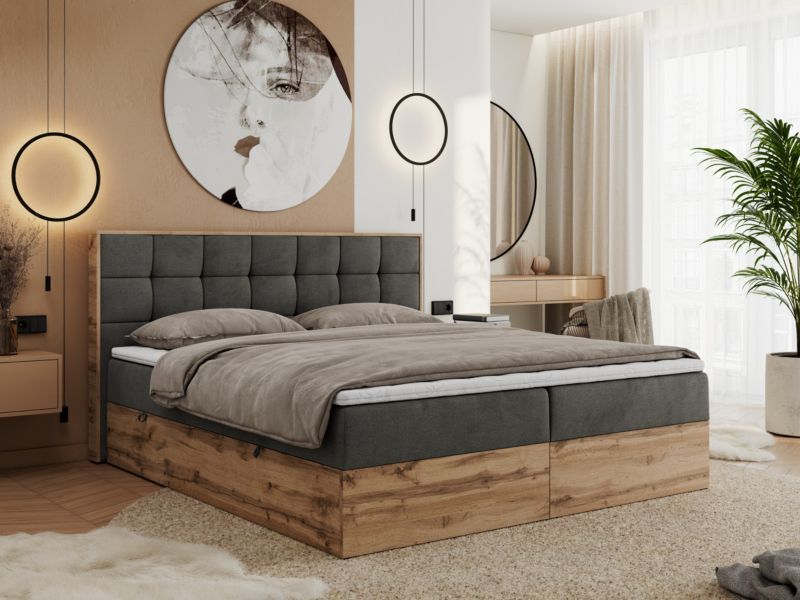Łóżko kontynentalne MKS Meble ALBERO 1 200x200 H3 Ciemnoszary welvet 1szt.
