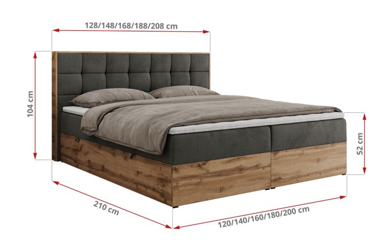 Łóżko kontynentalne MKS Meble ALBERO 1 200x200 H3 Ciemnoszary welvet 1szt.