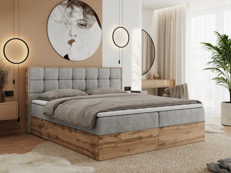Łóżko kontynentalne MKS Meble ALBERO 1 200x200 H3 Jasnoszary struktura 1szt.