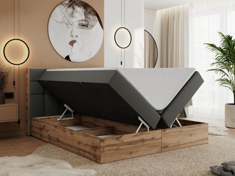 Łóżko kontynentalne MKS Meble ALBERO 1 200x200 H3 Szary ecoskóra 1szt.