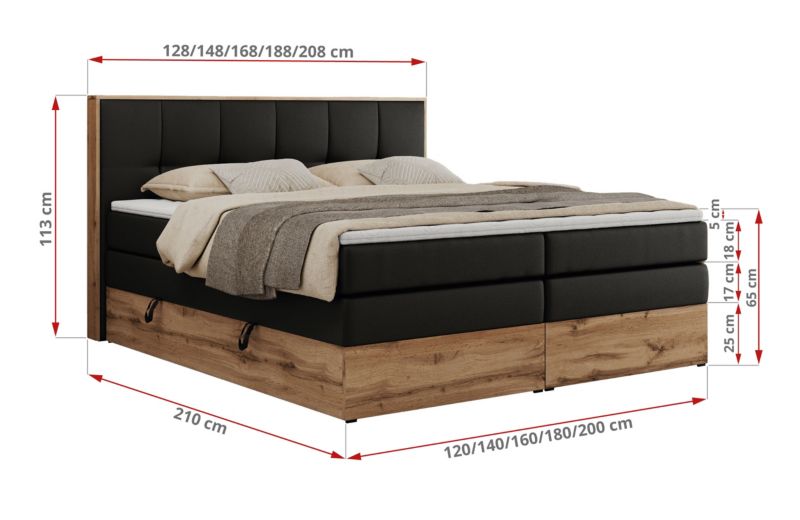 Łóżko kontynentalne MKS Meble ALBERO 1 KING 120x200 H4 Czarny ecoskóra 1szt.