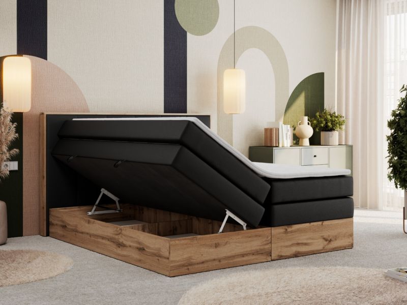Łóżko kontynentalne MKS Meble ALBERO 1 KING 120x200 H4 Czarny ecoskóra 1szt.
