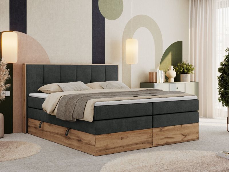 Łóżko kontynentalne MKS Meble ALBERO 1 KING 140x200 H3 Ciemnoszary struktura 1szt.