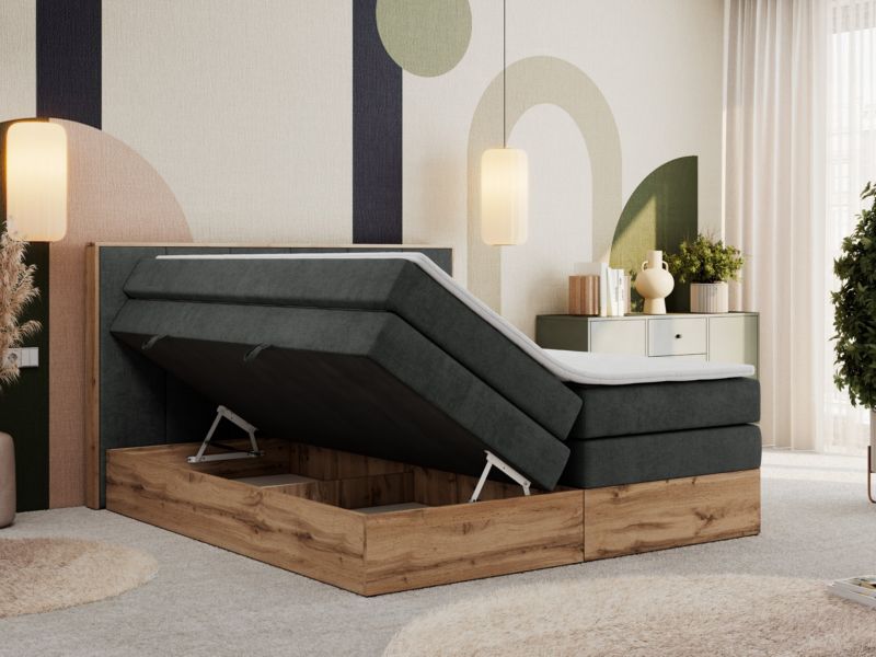 Łóżko kontynentalne MKS Meble ALBERO 1 KING 140x200 H3 Ciemnoszary struktura 1szt.