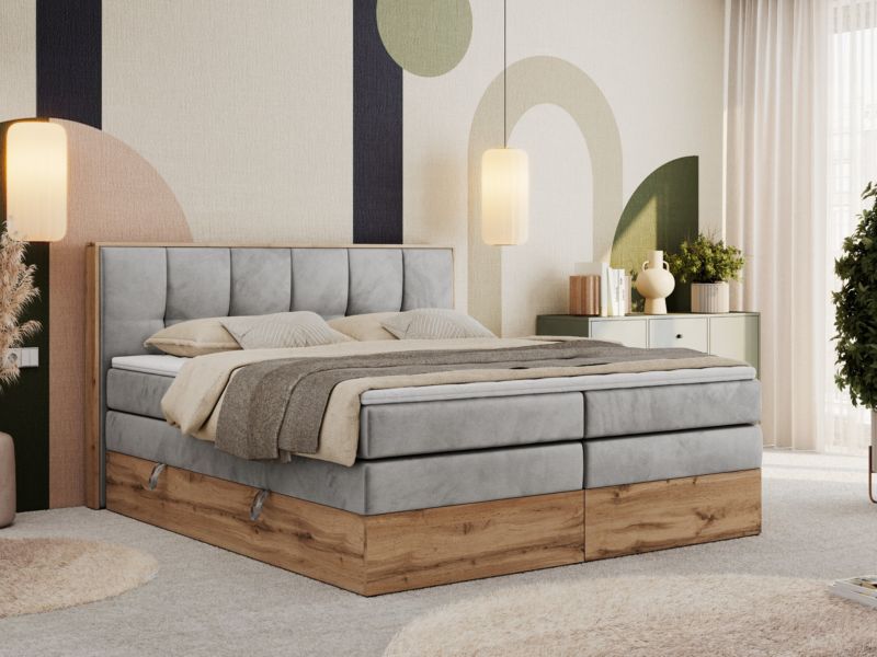 Łóżko kontynentalne MKS Meble ALBERO 1 KING 140x200 H3 Jasnoszary welvet 1szt.