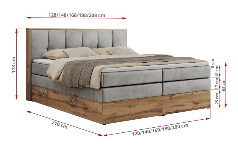 Łóżko kontynentalne MKS Meble ALBERO 1 KING 140x200 H3 Jasnoszary welvet 1szt.