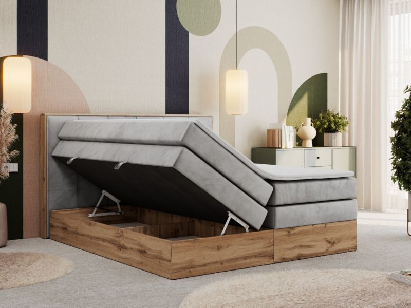 Łóżko kontynentalne MKS Meble ALBERO 1 KING 140x200 H3 Jasnoszary welvet 1szt.
