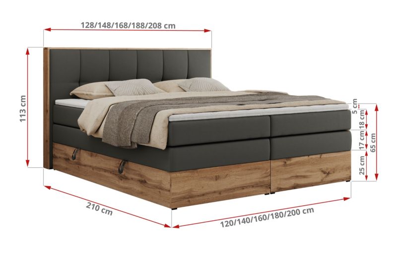 Łóżko kontynentalne MKS Meble ALBERO 1 KING 140x200 H3 Szary ecoskóra 1szt.