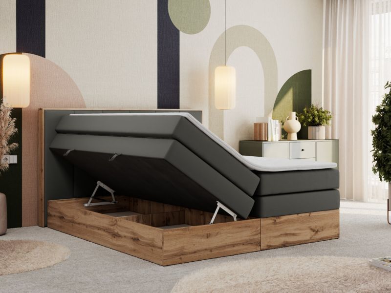 Łóżko kontynentalne MKS Meble ALBERO 1 KING 140x200 H3 Szary ecoskóra 1szt.