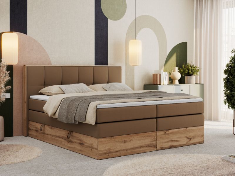 Łóżko kontynentalne MKS Meble ALBERO 1 KING 140x200 H4 Brązowy ecoskóra 1szt.