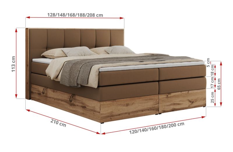 Łóżko kontynentalne MKS Meble ALBERO 1 KING 140x200 H4 Brązowy ecoskóra 1szt.