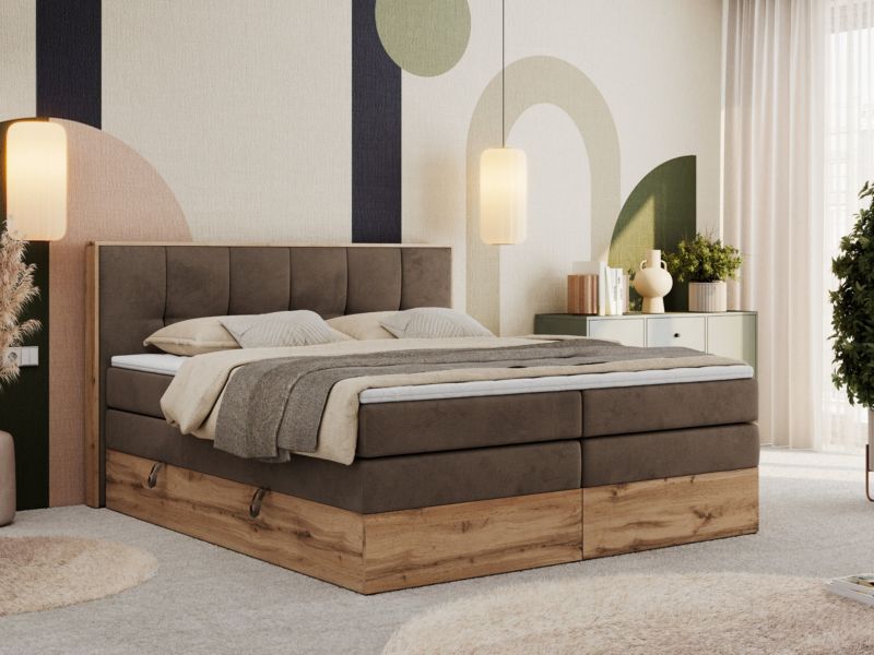 Łóżko kontynentalne MKS Meble ALBERO 1 KING 140x200 H4 Brązowy welvet 1szt.