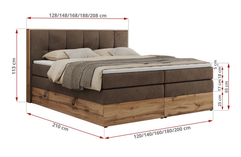 Łóżko kontynentalne MKS Meble ALBERO 1 KING 140x200 H4 Brązowy welvet 1szt.