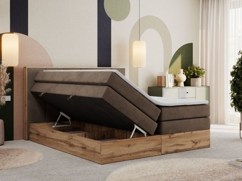 Łóżko kontynentalne MKS Meble ALBERO 1 KING 140x200 H4 Brązowy welvet 1szt.