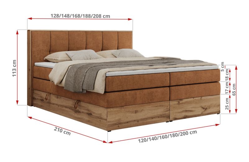 Łóżko kontynentalne MKS Meble ALBERO 1 KING 140x200 H4 Pomarańczowy struktura 1szt.