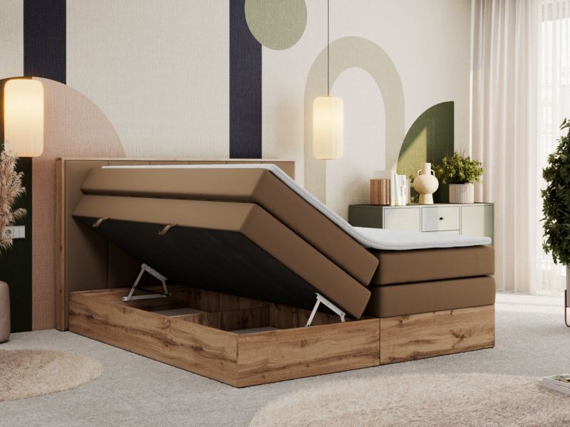 Łóżko kontynentalne MKS Meble ALBERO 1 KING 160x200 H4 Brązowy ecoskóra 1szt.