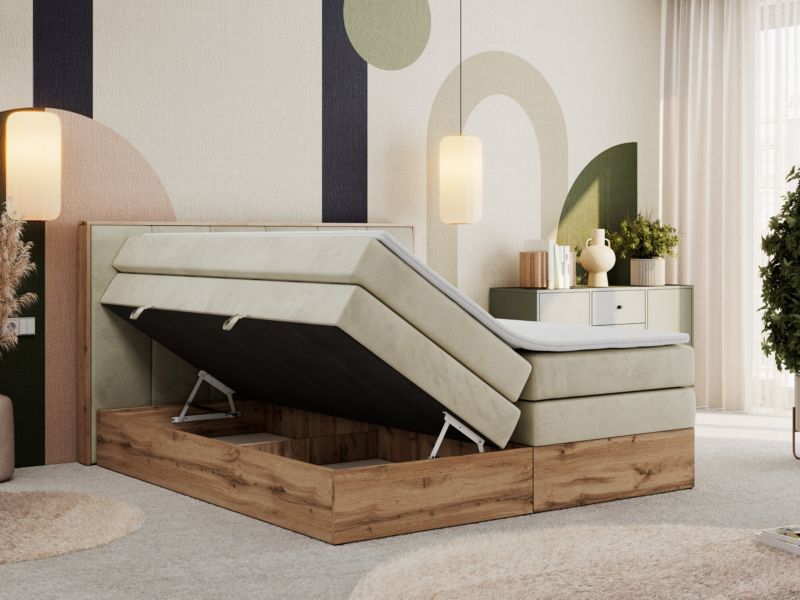 Łóżko kontynentalne MKS Meble ALBERO 1 KING 180x200 H3 Beżowy welvet 1szt.