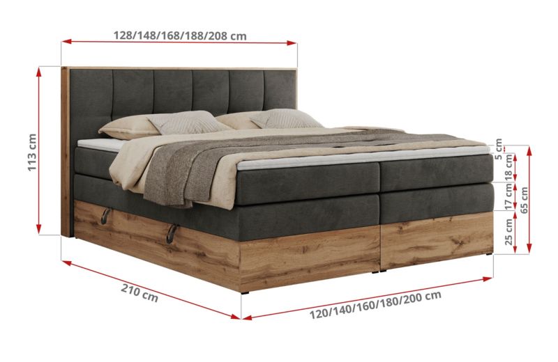 Łóżko kontynentalne MKS Meble ALBERO 1 KING 180x200 H3 Ciemnoszary welvet 1szt.