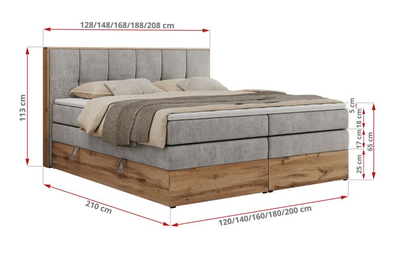 Łóżko kontynentalne MKS Meble ALBERO 1 KING 180x200 H3 Jasnoszary struktura 1szt.