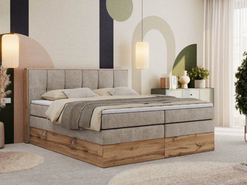 Łóżko kontynentalne MKS Meble ALBERO 1 KING 180x200 H4 Beżowy struktura 1szt.