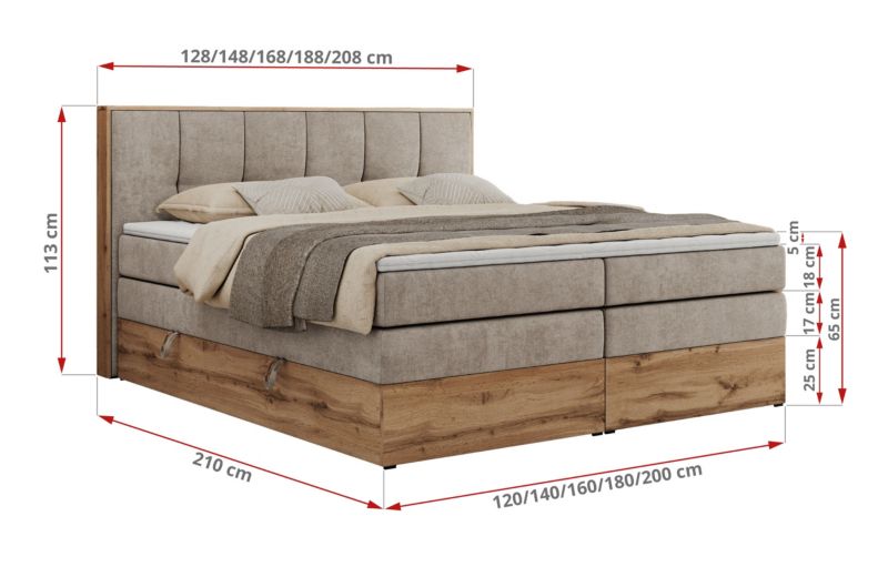 Łóżko kontynentalne MKS Meble ALBERO 1 KING 180x200 H4 Beżowy struktura 1szt.