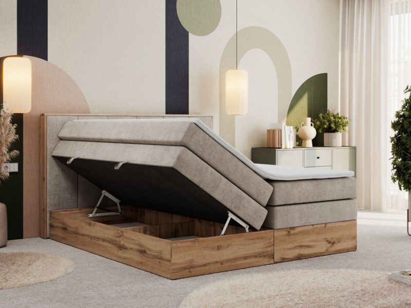 Łóżko kontynentalne MKS Meble ALBERO 1 KING 180x200 H4 Beżowy struktura 1szt.