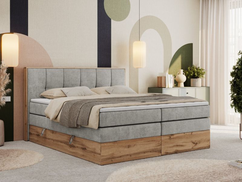 Łóżko kontynentalne MKS Meble ALBERO 1 KING 180x200 H4 Jasnoszary struktura 1szt.