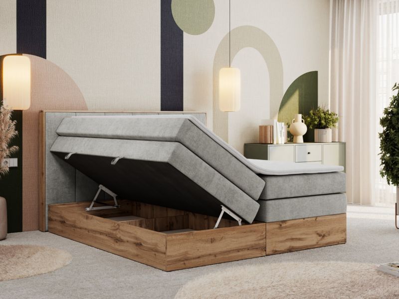 Łóżko kontynentalne MKS Meble ALBERO 1 KING 180x200 H4 Jasnoszary struktura 1szt.