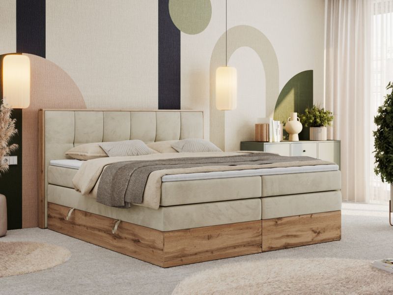 Łóżko kontynentalne MKS Meble ALBERO 1 KING 200x200 H3 Beżowy welvet 1szt.