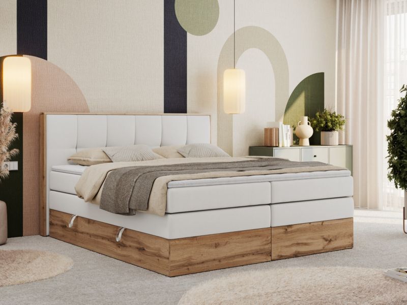 Łóżko kontynentalne MKS Meble ALBERO 1 KING 200x200 H4 Biały ecoskóra 1szt.