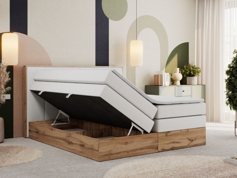 Łóżko kontynentalne MKS Meble ALBERO 1 KING 200x200 H4 Biały ecoskóra 1szt.