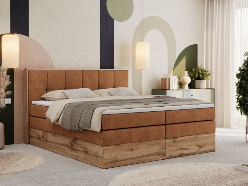 Łóżko kontynentalne MKS Meble ALBERO 1 KING 200x200 H4 Pomarańczowy struktura 1szt.