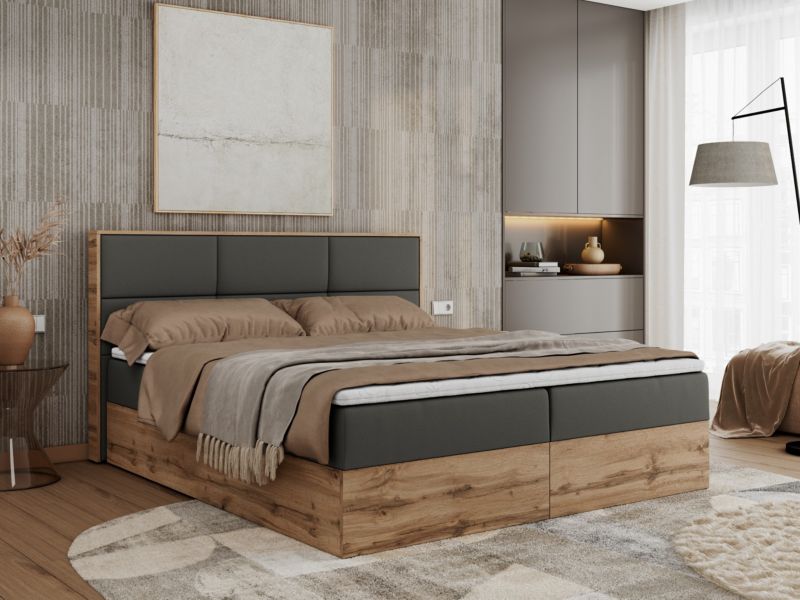 Łóżko kontynentalne MKS Meble ALBERO 2 120x200 H3 Szary ecoskóra 1szt.
