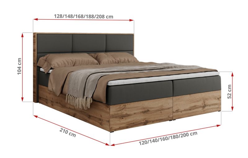 Łóżko kontynentalne MKS Meble ALBERO 2 120x200 H3 Szary ecoskóra 1szt.