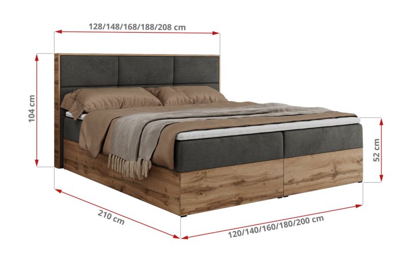 Łóżko kontynentalne MKS Meble ALBERO 2 120x200 H4 Ciemnoszary welvet 1szt.