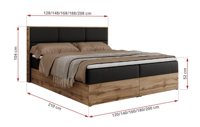 Łóżko kontynentalne MKS Meble ALBERO 2 120x200 H4 Czarny ecoskóra 1szt.